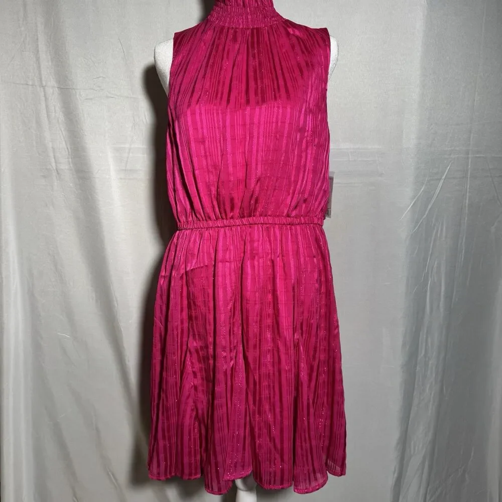 NWT Nine West Pink Pleated Dress Medium Sleeveless Elastic Waist Flowy Summer